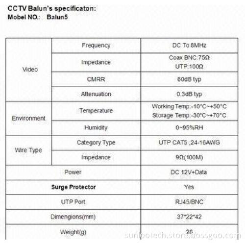 UTP Network CCTV Video Balun with Video/Audio and Power Input
